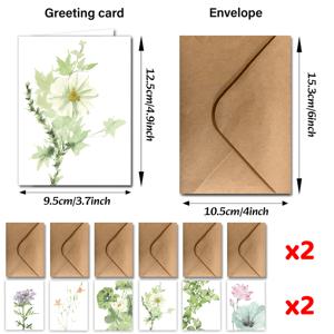 TEMU 24장 들꽃 수채화 인사말 카드 봉투 포함, 6가지 스타일, 모든 경우에 사용 가능한 감사 카드, 친구, 선생님, 사업, 동료, 직원 감사, 사무용품