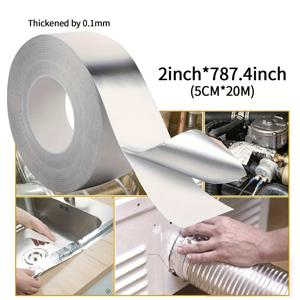 TEMU 0.1mm 두께의 고품질 알루미늄 테이프 1롤(2인치 * 787.4인치), 파이프 라인 시스템, HVAC, 건조기 배기구, 보일러 및 냉난방 공조 덕트 수리용 은색 호일 테이프