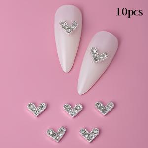 TEMU 10개 하트 모양 라인스톤 장식, 골드 & 실버, 우아한 네일 아트 장식, 무향, DIY 네일, 신발, 의류, 가방 및 휴대폰 케이스 장식, 데이 및 휴일 공예품