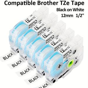 TEMU 5개 TZe-231 TZ 테이프 12mm 0.47 라미네이트 화이트 라벨 메이커 테이프 브로더 Ptouch TZe-231 TZ-231 테이프 교체용, P Touch PT-D210 PTH110 PTD220 PTD410 PTD400 D600 라벨 메이커와 호환