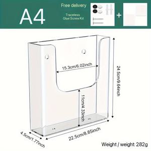 TEMU 1개 아크릴 벽걸이형 파일 정리함, 투명한 데스크 스토리지 박스, 창문 보기, 오픈 커버, 사무실 문서 보관을 위한 대용량, 드릴링 불필요