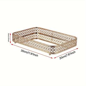 TEMU 화장품, 향수 및 보석용 우아한 메탈 스토리지 트레이 - 거울 마감, 욕실 및 커피 테이블용 직사각형 화장대 정리함, 미용, 철공예, 보석 트레이