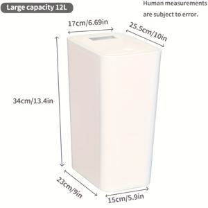 TEMU 10L/12L 슬림 , 직사각형 플라스틱, 홈이 없는 스프링 탑 디자인, 원 터치 오프닝, 평평한 뚜껑, 가정, 주방, 욕실 쓰레기 관리용.