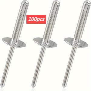 TEMU 200pcs/100pcs 알루미늄 합금 팝 리벳, 직경 4.8mm, 실버 도장, 쿠션 헤드, 금속, 플라스틱, 목재, 카펫, 가죽용 블라인드 리벳 - 4.8x9.5x16mm