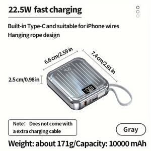 TEMU 22.5W 고속 충전 휴대용 파워뱅크, 10000mAh 초소형 배터리 팩, 초경량, 초휴대성 LED 디스플레이, Samsung Xiaomi iPhone6/7/8/10/11/12mini/13/14/15promax+X/XS/XR/Pro Max/pro, USB Type-C, 36V Max, 폴리머 리튬 배터리, 다기능 케이블 포함