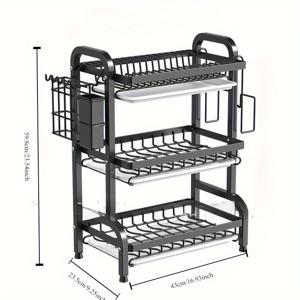 TEMU 다기능 금속 접시 선반, 2층/3층 공간 절약 접시 건조 스탠드, 대용량 식기 보관 정리함, 접시 홀더 및 나이프 블록 포함, 가정, 휴양지, 주방 액세서리, 검은 철|식기건조기