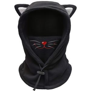 TEMU 1pc 고양이 디자인 발칵라 스키 마스크, 얼굴 커버가 있는 탄력 있는 비니 캡, 100% 폴리에스터, 세탁 가능, 겨울 모자, 남아/여아용, 뜨개질 공예, 깃털 없음