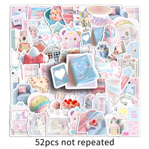 TEMU [52pcs Kawaii 만화 스티커] 52pcs Kawaii 파란색과 핑크색 만화 스티커 팩, 매트 핏, 비정형 모양, 스케이트보드, 헬멧, 폰, 노트북용 자체 접착 종이 디자인, 플라스틱 표면 추천, 단일 사용 용도