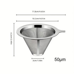 TEMU 1개 스테인리스 스틸 커피 드리퍼, 이중 메쉬 디자인 - 수동 재사용 콘 필터 메이커, 슬로우 드립 깔때기 인퓨저, 차 여과기, 커피 바 액세서리