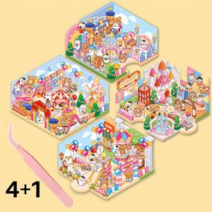 TEMU 4pcs 3D 팝업 테마 파크 스티커, DIY 미니어처 책 장식, 폰 케이스 및 노트북용, 자체 접착, 다색 다양성, 주요 재료: 종이