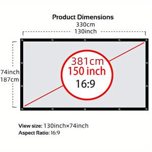 TEMU 120 150 인치 16:9 HD 프로젝션 스크린 접이식 주름 방지 휴대용 프로젝터 영화 화면 홈 시어터 야외 실내 프로젝터 스크린, 휴대용 및 접이식 프로젝터 스크린