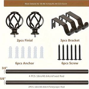 TEMU 1개 조절 가능한 금속 커튼 막대 세트, 1인치 직경 - 예술적인 장식이 있는 현대 장식용 창문 커튼 막대, 헤비 듀티, 거실, 침실, 욕실 장식을 위한 망원경 막대|커튼봉