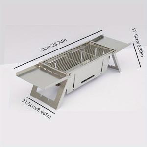 TEMU 휴대용 스테인리스 스틸 숯불 그릴 - 빠른 1초 접이식 디자인, 야외 BBQ, 캠핑, 마당 바베큐에 적합한 내구성 및 두께 - 광택 마감, 마그네슘 로드/부싯돌 미포함