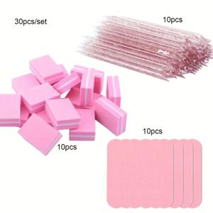 TEMU 30pcs 핑크 네일 아트 키트 - 디스포즈블 미니 네일 파일, 버퍼 패드 및 스틱 세트 DIY 보석 연마 및 매니큐어 - 젤이나 파우더가 없는 도구 및 액세서리 세트, 향기가 없으며 전기식이 아닌, 배터리나 어댑터가 포함되어 있지 않습니다.