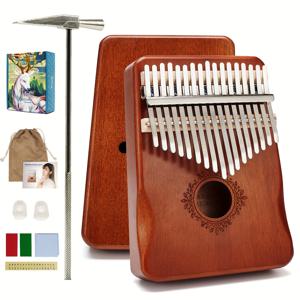 TEMU 17 Keys Kalimba Thumb Piano 초보자를위한 학습 도서가있는 고품질 목재 Mbira 바디 악기