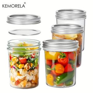 TEMU 4팩 KEMORELA 16oz 유리 마슨 재스와 뚜껑 - BPA 프리, 꿀, 잼, 젤리, 커피, 샐러드, DIY 촛불, 웨딩 선물용 스피럴 실드 밴드가 있는 원형 캔닝 재스