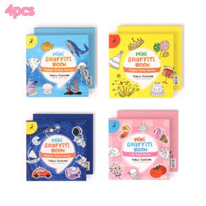 TEMU 4pcs 미니 색칠 노트북 세트, 물감 및 드로잉 스케치북, 책당 50 개의 노트, 만화 주제의 종이 공예 키트