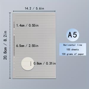 TEMU 1개 A5/A6/A7 리필용지, 6홀 루스리프 용지, 6링 노트북 플래너 다이어리 개인 정리장부 예산 플래너, 각 팩 100장, 200페이지, 100그램 용지