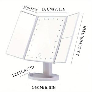 TEMU LED 조명 메이크업 거울, 트리플 패널 접이식 바니티 거울, 배터리 작동, 휴대용 뷰티 도구, 터치 컨트롤, 기숙사 및 가정용, 선물