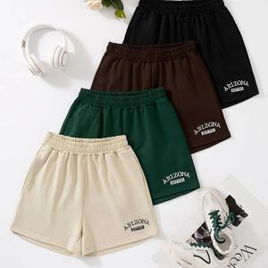 TEMU 4개 EZwear 애리조나 탄성 허리 트랙 쇼츠 - 통기성 폴리에스터, 세탁기 사용 가능, 투명하지 않음 - 사계절용 - 블랙, 올리브 그린, 베이지, 브라운