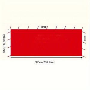 TEMU 사이드월 방어, 튼튼한 방수 차양 천, 600cm x 195cm - 야외 텐트 및 시장 스탠드에 완벽, 빨간색 폴리에스테르 혼방 스트랩 포함 (상단 및 지지대 미포함)