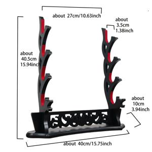TEMU 우아한 4단 나무 검 디스플레이 스탠드, 레드 드래곤 패턴 악센트 – 검, 단검 및 무기 컬렉션에 이상적, 남성 선물, 무술 액세서리 | 드래곤 모티브 디자인 | 견고한 베이스