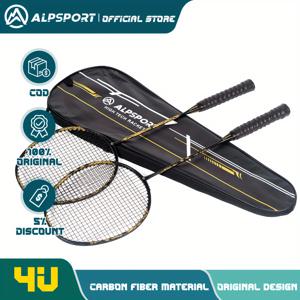 TEMU 2개의 ALPSPORT 카본 파이버 배드민턴 라켓, 26LBS 최대 지원력을 갖춘 4U 공격형 라켓, ALP 가죽 가방 포함, 야외 팀 스포츠 및 초보자에게 이상적, 친구에게 좋은 선물