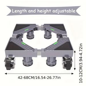 TEMU 조절 가능한 금속 세탁기 스탠드, 진동 방지, 소음 감소, 회전 캐스터, 미끄러짐 방지, 최대 300kg 지지, 모든 세탁기 모델에 적합