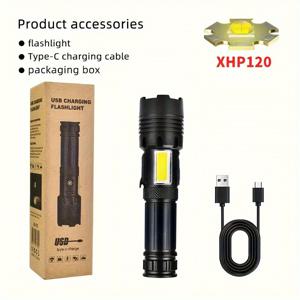 TEMU 슈퍼 XHP120 강력한 LED 손전등, XHP90 고출력 토치, 충전식 손전등 18650 USB 캠핑 램프|후레쉬