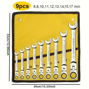 TEMU 9-피스 세트 듀얼 퍼포스 조절 가능 래칫 렌치 세트, 크롬 바나듐 스틸, 72-치 기어, 180도 회전 헤드, 퀵 릴리스 스패너 메커니즘, 자동차, 가정 및 전기 수리용 다목적 툴 키트