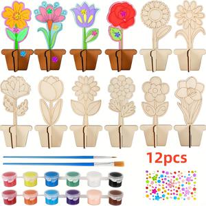 TEMU 12/16pcs DIY 목재 그림 키트, 5D 보나이 테이블 데코, 색칠하기를 위한 미완성 목재 공예 세트, 생일, 휴일 파티, 선물 공예 도구를 위한 예술 활동 용품