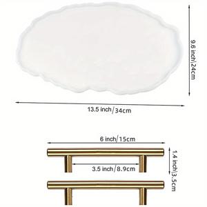 TEMU 실리콘 레진 대형 트레이 몰드, 불규칙한 타원형 코스터 레진 아트 DIY 트레이 몰드와 금속 골드 핸들 세트 2개, 인공 오닉스 트레이 과일 트레이 홈 데코용 에폭시 레진 캐스팅 몰드