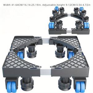 TEMU 조절 가능한 세탁기 받침대, 미끄럼 방지 냉장고 받침대, 진동 방지 발이 달린 고성능 가전 제품 롤리 돌리, 건조기 및 식기 세척기용 플라스틱 이동식 브래킷, 배터리 없음
