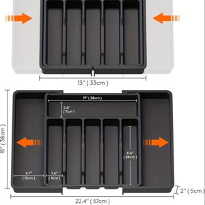 TEMU 확장 가능한 주방 서랍 정리함 - 8 개 구획 플라스틱 플랫웨어 및 주방용품 보관함, 조절 가능한 은제 홀더, 삽입형 조리용품 트레이, 스크래퍼 도구 및 가제트 디바이더