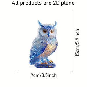TEMU 2D 평면 매혹적인 파란 올빼미 조각상 - 투명 아크릴 데스크탑 장식, 예술적인 만화 조각상, 집과 사무실에 적합, 이상적인 휴일 선물