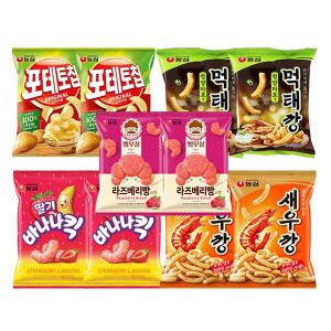 농심 먹태깡, 60g, 2개 + 새우깡, 90g, 2개 + 빵부장 라즈베리빵, 55g, 2개 + 딸기바나나킥, 60g, 2개 + 포테토칩 오리지널, 60g, 2개