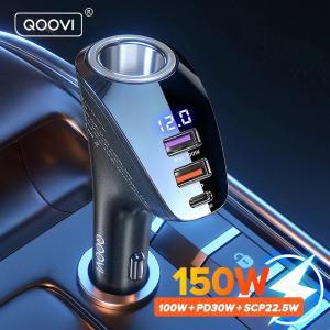 QOOVI 차량용 충전기 150W Usb C 타입 초고속 충전 PD 4.0 고속 3.0 시가잭 아이폰