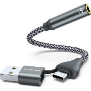 OneKer USB 3.5mm 오디오 어댑터 2-in-1 A Type C