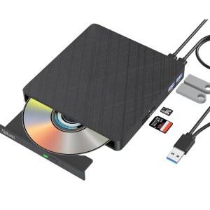 외장 CD /DVD 드라이브, USB 3.0 Type-C 라이트스크라이브 DVD 버너, SD /TF 인터페이스가 포함된 CD DVD+ /-RW 광학 드라이브 및 노트북 Windows XP용 듀얼 포트 휴대용 플레이어 / 7 /8 /10 /11 Linux Mac OS