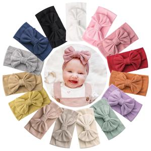 캔디 컬러 니트 아기 머리띠 리브 보우 탄성 부드러운 신생아 머리띠 아기 소녀 어린이 터번 유아 키즈 액세서리