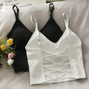Womens Tops 섹시한 탱크 탑 여성용 브래지어 솔리드 컬러 Camis 여성용 자르기 탑 오프 숄더 민소매 캐미솔 2024 New