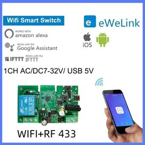 Ewelink Wifi RF 차고 도어 스위치 무선 자동 잠금 릴레이 모듈 1CH 5V AC DC Zigbee 릴레이 모듈 스마트 제어 모듈