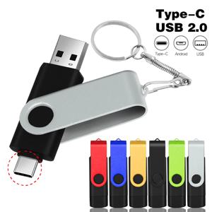 TYPE-C 2 인 1 펜 드라이브, 무료 키 링 포함, 회전식 금속 USB 2.0 플래시 드라이브, 비즈니스 선물 메모리 스틱, 128GB, 64GB, 32GB, 16GB