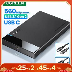 UGREEN-외장 HDD 케이스, 2.5 인치 규격 sata-usb 3.0 어댑터, SSD 하드 드라이브 인클로저, c타입 3.1
