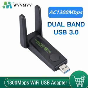 와이파이 USB 어댑터 듀얼 밴드 와이파이 동글, 1300Mbps, 2.4G, 5Ghz, 802.11AC 강력한 안테나 무선 리시버, PC 노트북 드라이버 무료