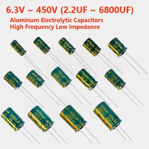 6.3V 16V 25V 35V 50V 100V 200V 400V 450V 고주파 저 ESR 알루미늄 커패시터 6.3 10 22 47 100 220 330 470 680 820 1000 uf