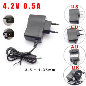 Ac dc 4.2 v 500ma 3.5mm 홈 벽 eu 미국 플러그 18650 충전식 배터리 여행 충전기 전원 어댑터 손전등 플래시 토치