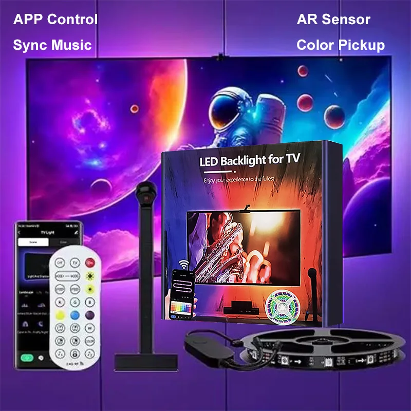 USB LED TV 백라이트(카메라 컬러 픽업 포함) RGBIC LED 스트립 조명 APP 제어 동기화 음악 55-75인치 TV 게임 분위기