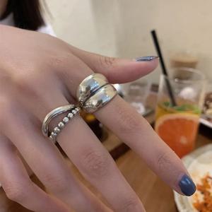 VENTFILLE 925 실버 새로운 두꺼운 간단한 웨이브 빛 모양의 솔리드 더블 레이어 반지 유행 커플 반지 여성 선물
