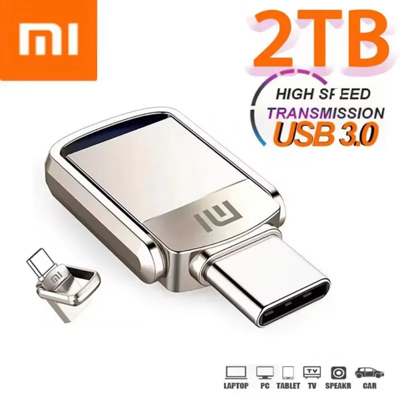 XIAOMI 2TB 금속 Pendrive 2 IN 1 OTG 1TB 512GB USB 플래시 드라이브 256GB 2TB USB 3.0 펜 드라이브 메모리 스틱 유형 C(핸드폰 PC용)